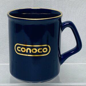 Vintage Conoco Blue Gold Trim Ceramic Coffee Mug Collectible 12 oz